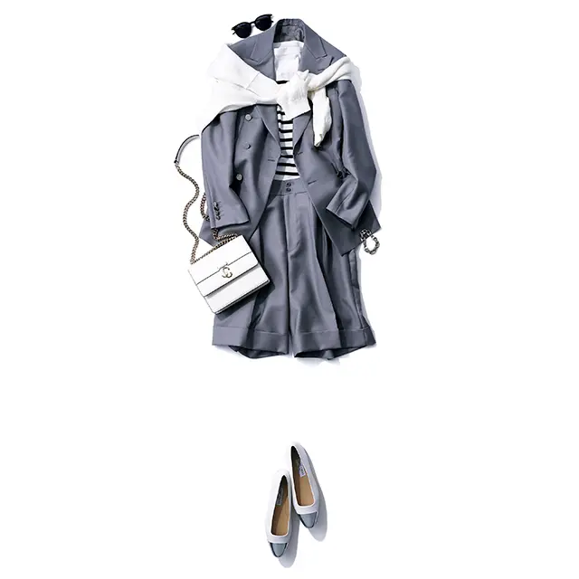 旬のショートパンツを大人仕様に仕上げる、 テーラードジャケットは強い味方