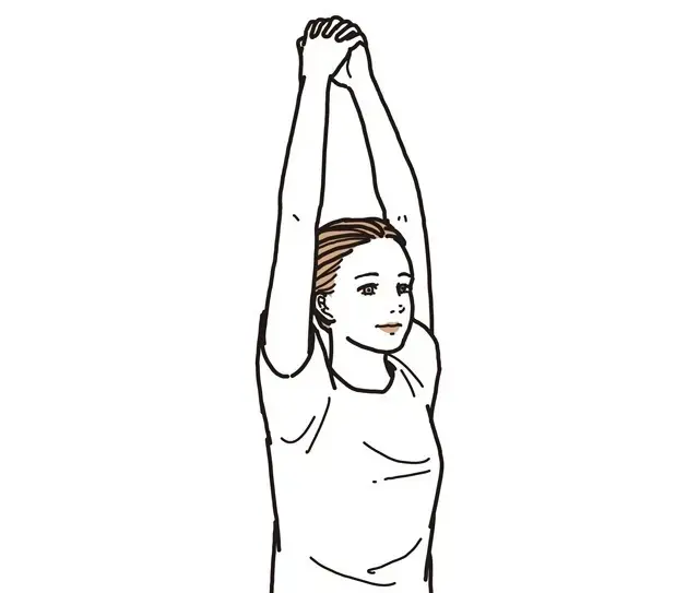 腕を上げ、頭の上で手を組む