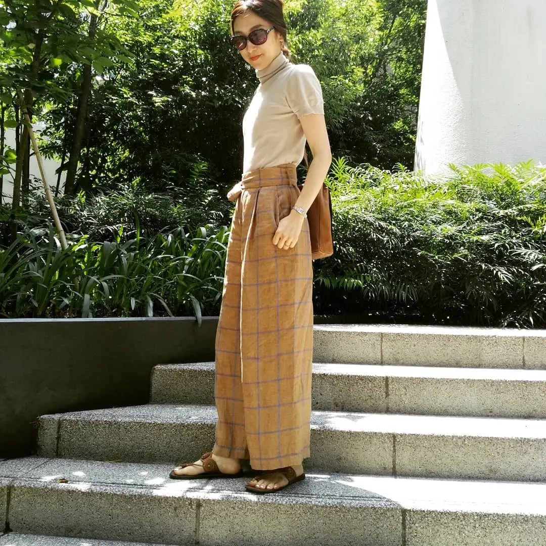 Saleリネンチェックパンツで、姉弟ランの画像_4