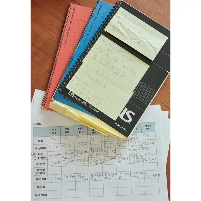 付箋がびっしりとはられたノートや手書きのプリントから、努力の跡がうかがえる