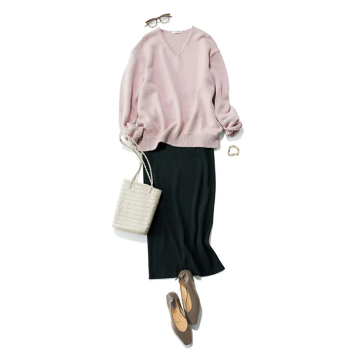 見出し 【STYLE11】E by éclat ざっくりVネックニット×リブニット I ラインスカート