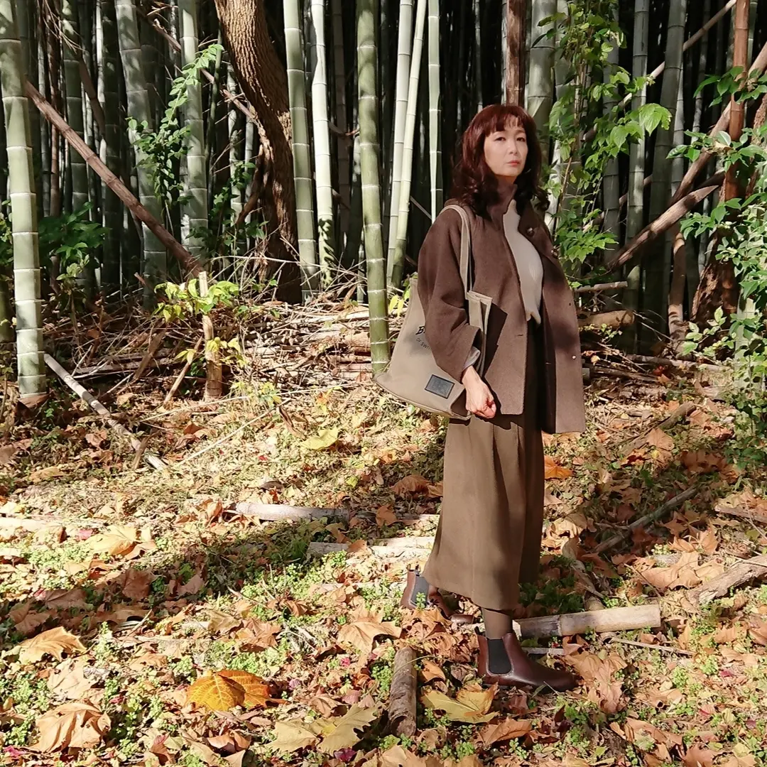 ブラウンアウター  ロングスカート  ブラウンショートブーツ