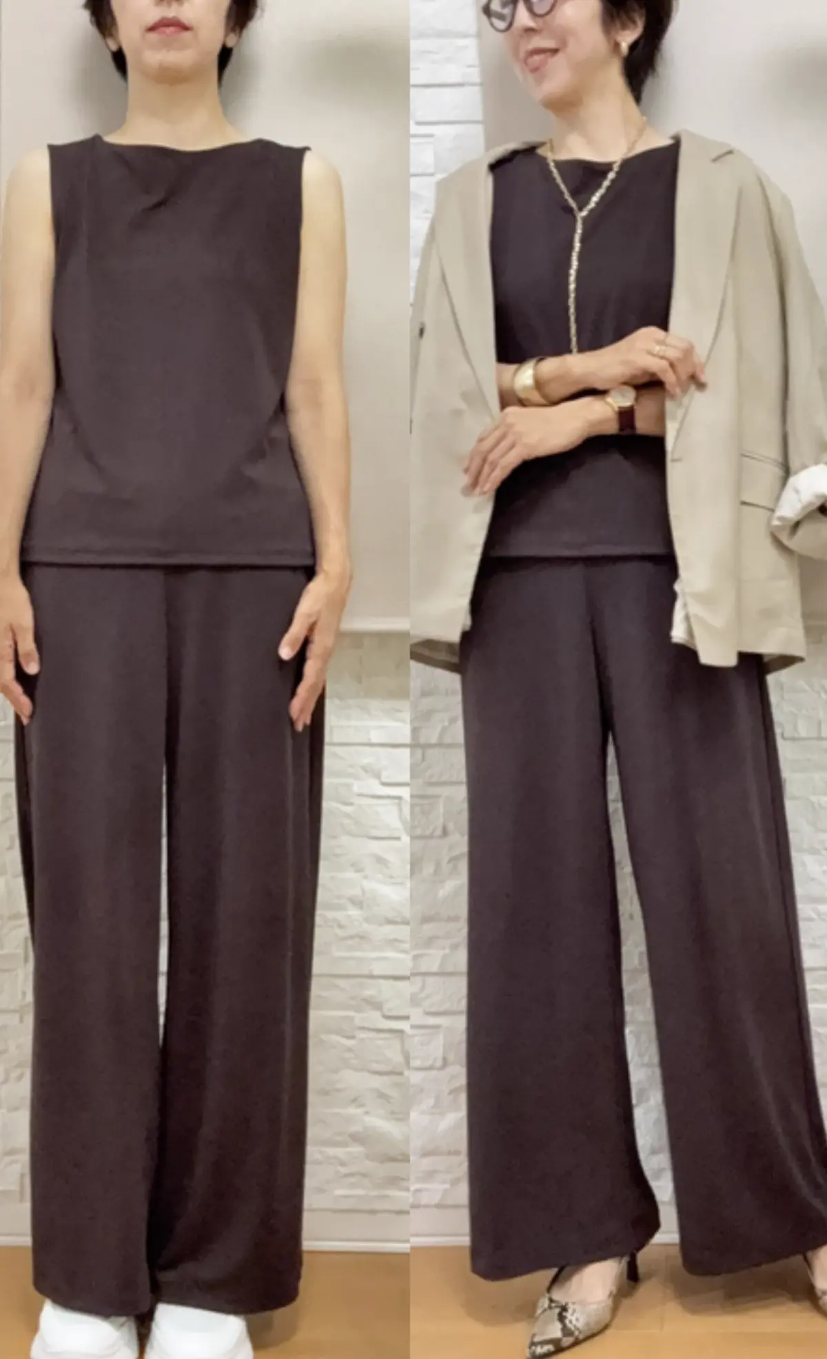 ユニクロ　セットアップ　着こなし　プチプラファッション　プチプラアクセサリー　着こなし　高見え