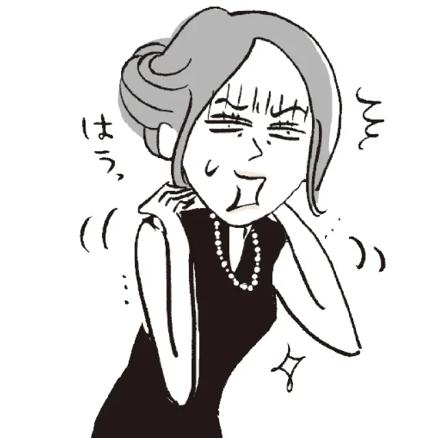 ＜ネックレスをつけるとき＞ 肘が1㎝しか上げられず、首の後ろまで手が届かない……！
