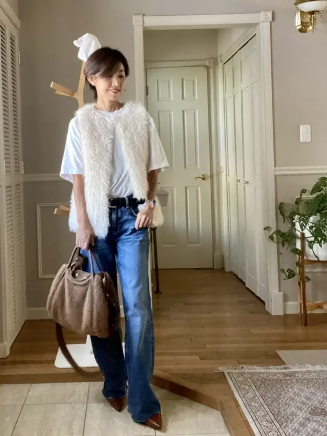 フェイクファージレ×デニムコーデの画像_1