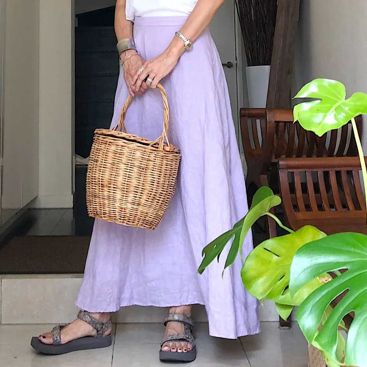 ラベンダーカラーのリネンマキシスカートの画像_2