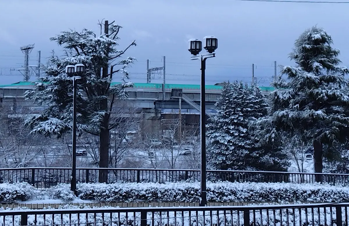 白銀の世界に映えるはやぶさ新幹線