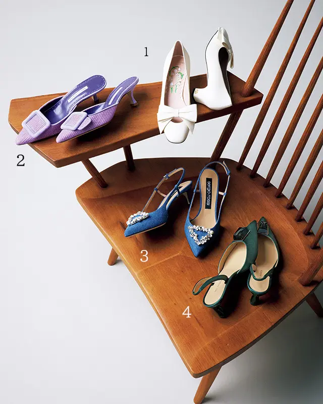 甲モチーフの微ヒール靴