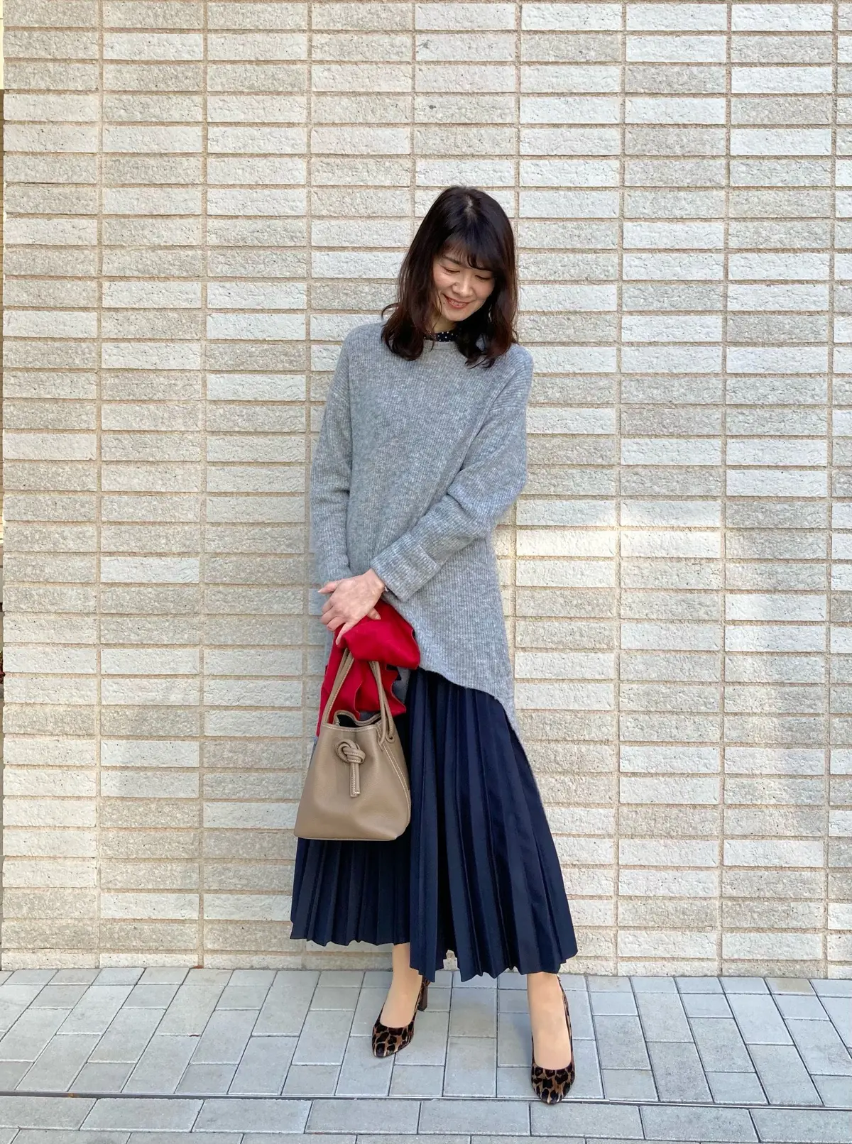 Calmeのレイヤードニット　50代おしゃれブロガーのコーデ
