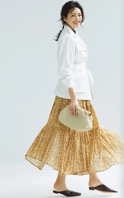 ふんわりと優しげなティアードのスカート