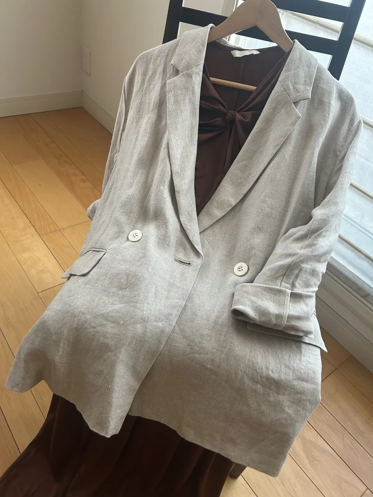 ハウスオブロータス麻ジャケット　H&Mブラウンワンピース