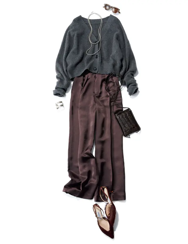 カーディガン￥36,300／ティッカ　パンツ￥19,910／ネイヴ（リネイヴ）