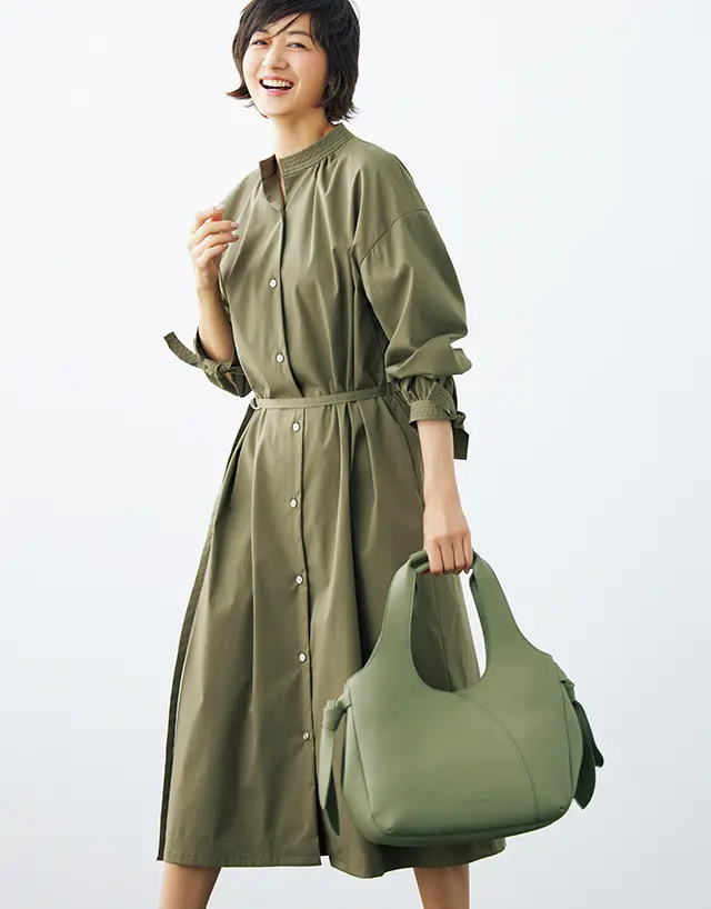 【Khaki】カーキを品よく見せるきれいなシルエットのシャツワンピース