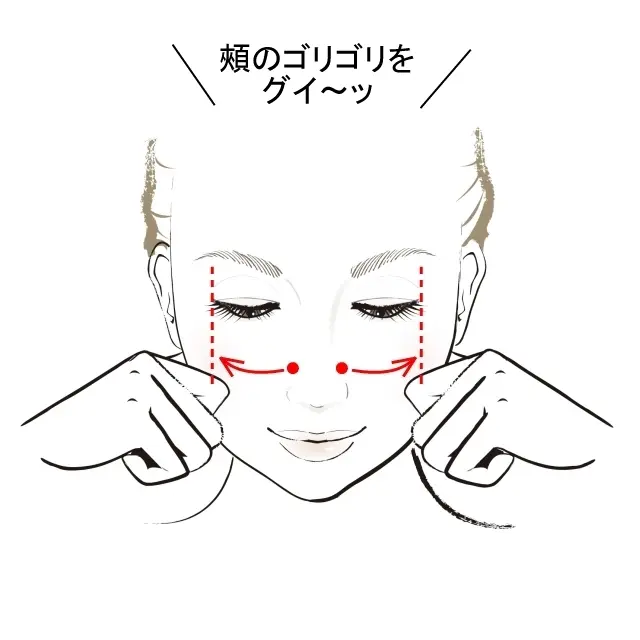 小鼻わきから目じり下まで真横にすべらせる