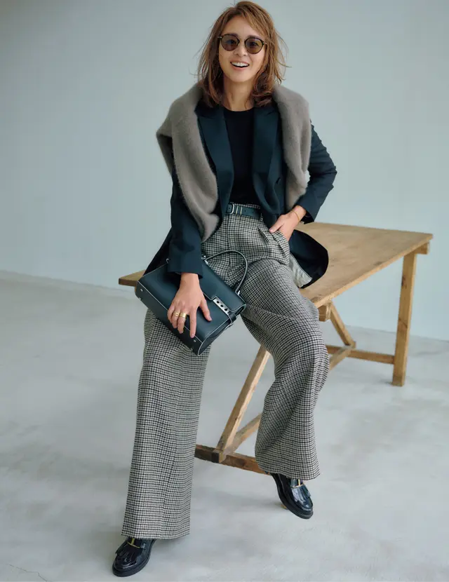 ebure　エブール　上質な素材とディテールが光るチェック柄のワイドストレート