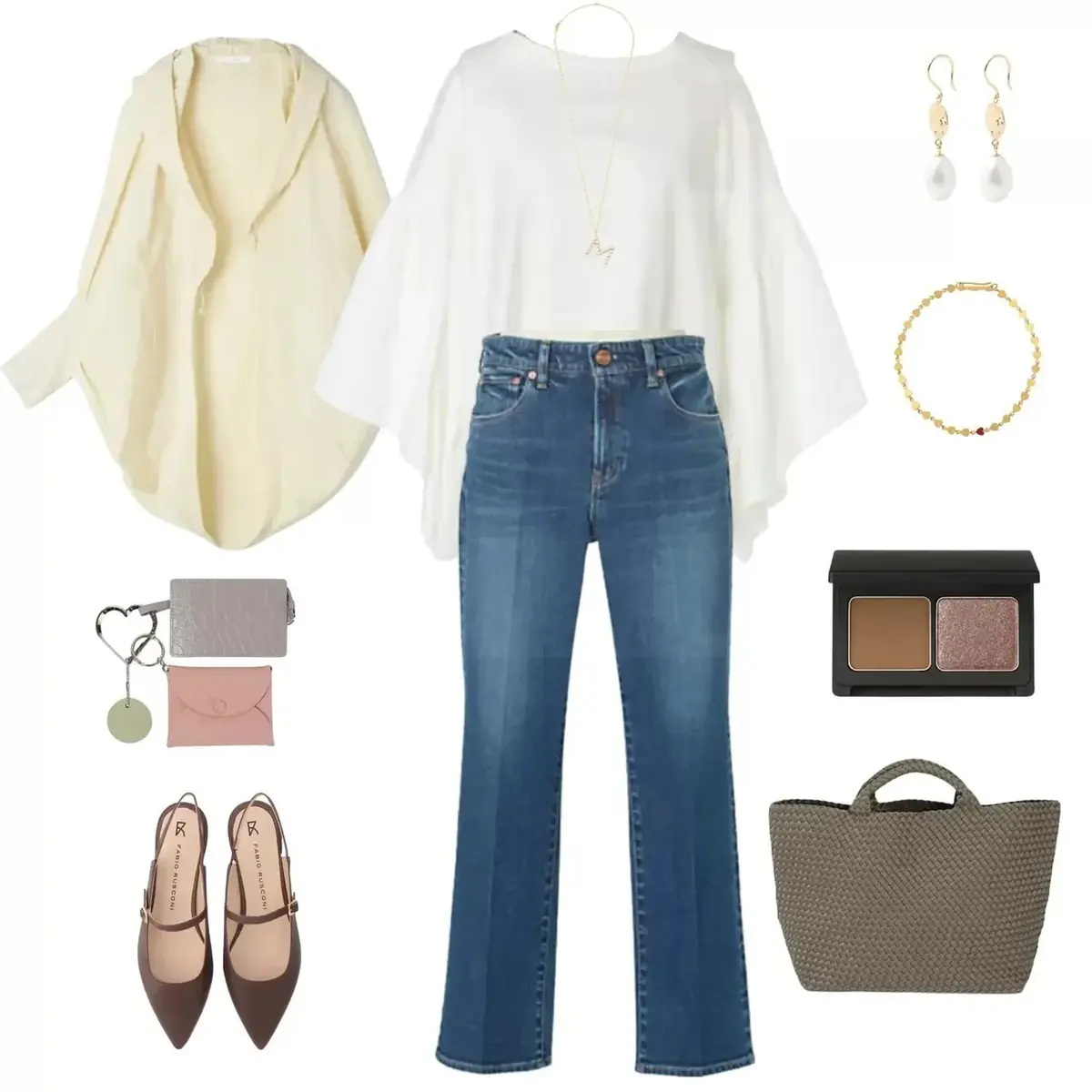 袖コンシャスなトップスでデニムスタイルをエレガントに昇華