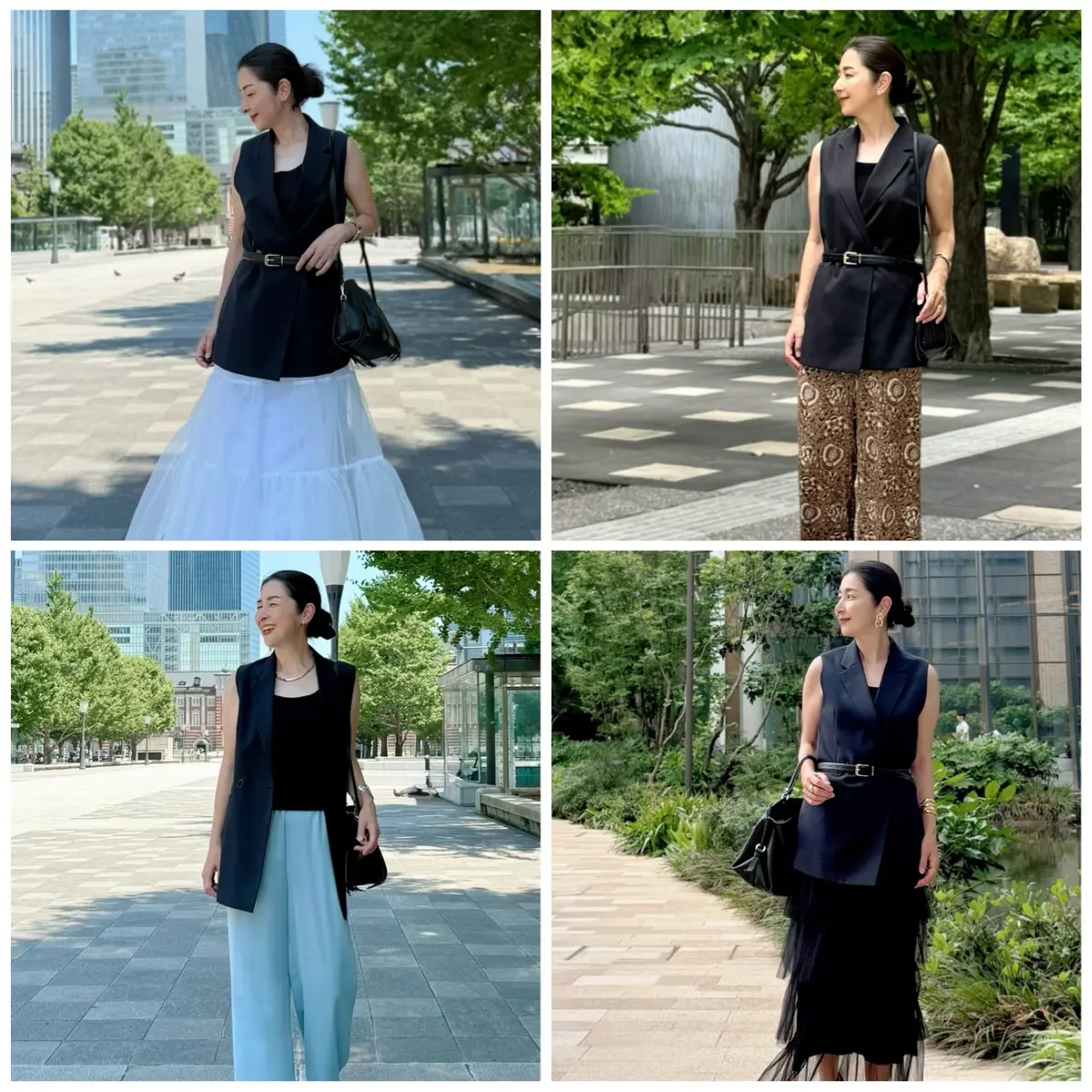 GU黒ジレ　４つのコーディネート　アラフィフ　50代　ジレコーデ