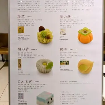 素晴らしい作品の数々を鑑賞後には ミュージアムカフェ《椿 》で 青山の菓匠菊屋さんによる展覧会にちなんだ和菓子と桃のような香りのするお茶を頂きました。
見た目も秋らしく、とても美味しいので、

