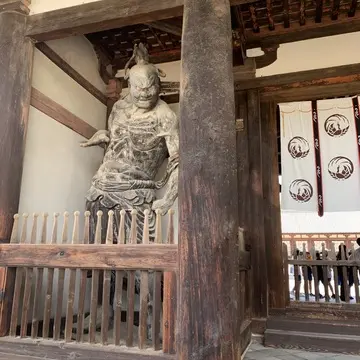 法隆寺　中門にある金剛力士像
左が黒の吽形像