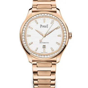 「ピアジェ ポロ デイト」（36mm径、ピンクゴールド×ダイヤモンド[計約1.05ct]、自動巻き、パワーリザーブ40時間、サファイアケースバック）￥6,160,000