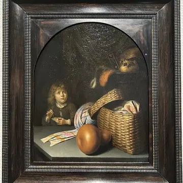 ヘーラルト・ダウ　「シャボン玉を吹く少年と静物」