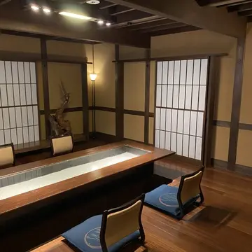 一階には広い掘りごたつがあり談話室に