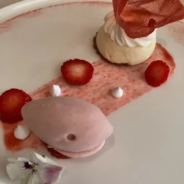 滑らかなスフレフロマージュと苺のアイスクリーム