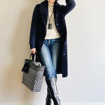 異素材コートコーデ②