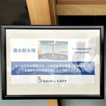 長野県の安曇野にある「大王わさび農場」、湧き水案内看板