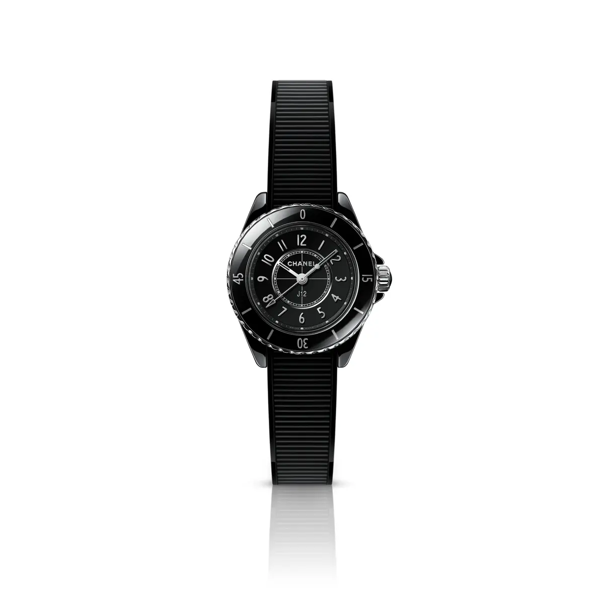 シャネル　「J12」ウォッチ 28mm ブラック　ラバーグログランバンド