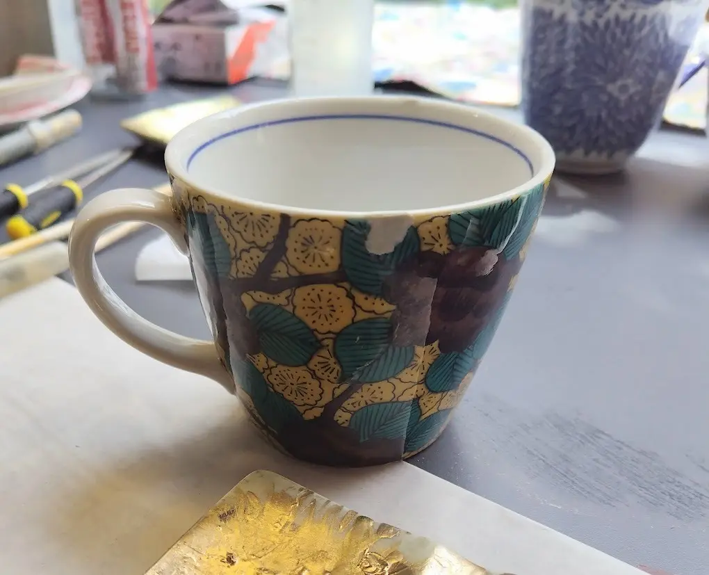 金継　九谷焼　青手椿