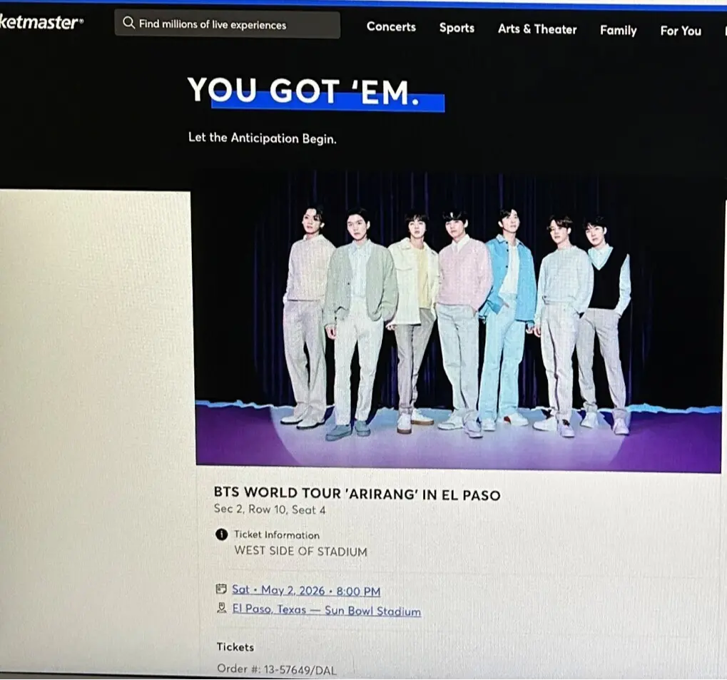 BTSチケット取れましたの画面