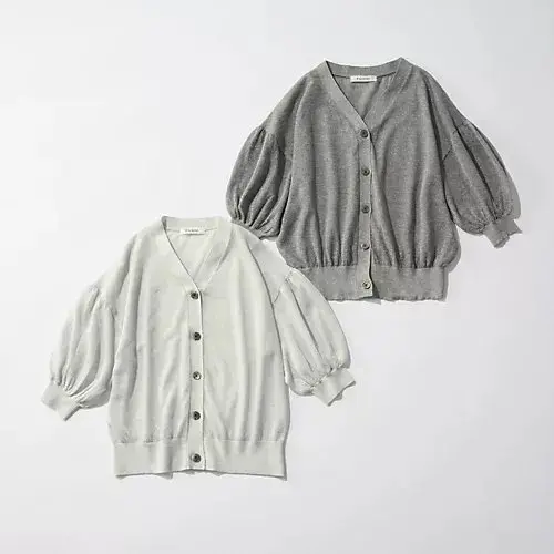 ベージュとグレーのかわいらしい長袖カーディガン2点セット