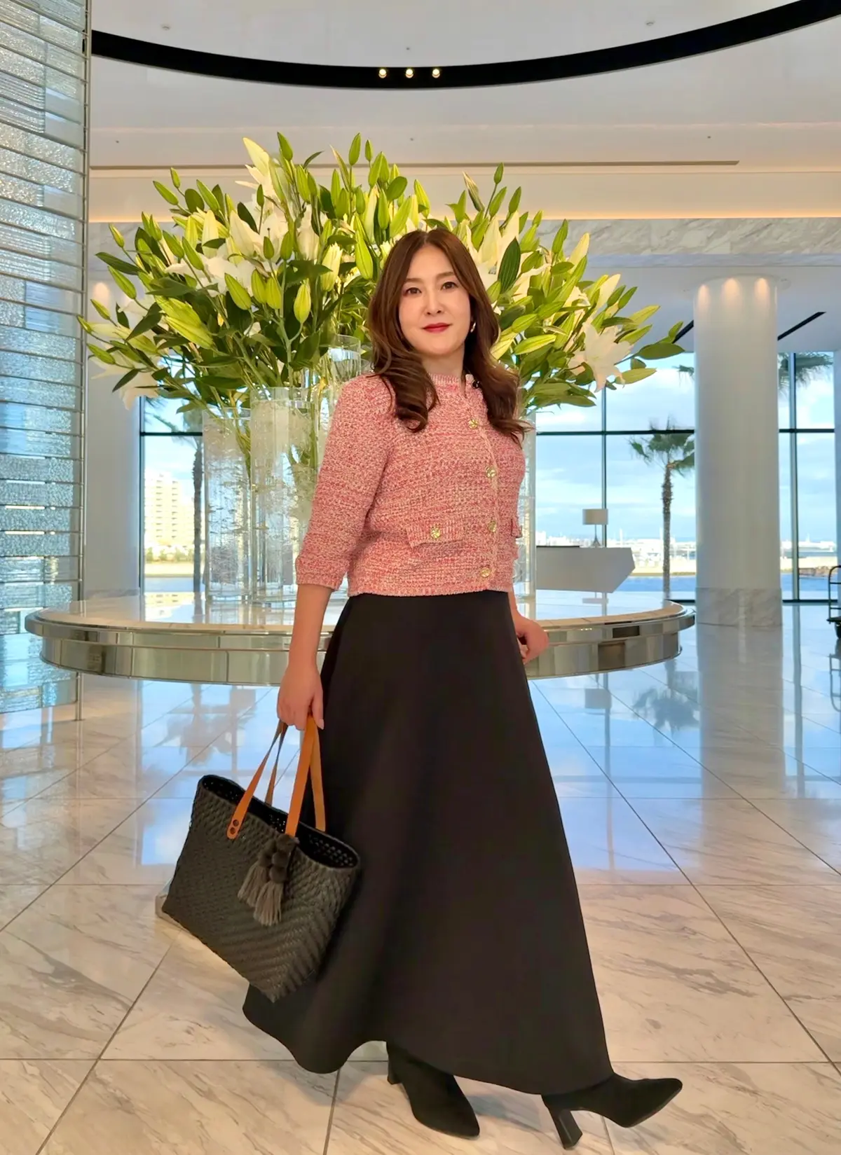 芦屋　芦屋ベイコート倶楽部　ピンクコーデ　大人のピンクコーデ　大人のきれいめカジュアル　40代ファッション　50代ファッション　芦屋ランチ　ホテルランチ　芦屋グルメ　芦屋マリーナ