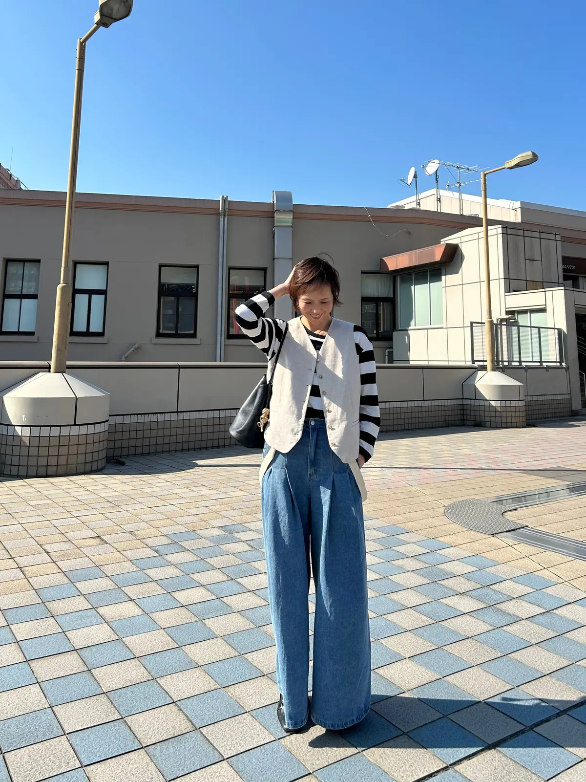 50代ボーダー　50代ベスト　50代デニム　大人カジュアル　上野駅　