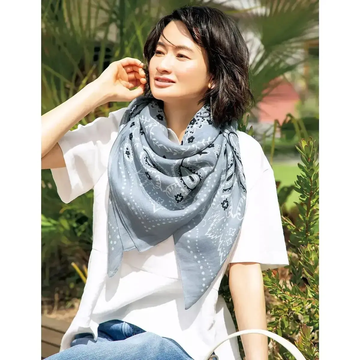 グレーコットンシルクスカーフ　manipuri×éclat シルク混スカーフ