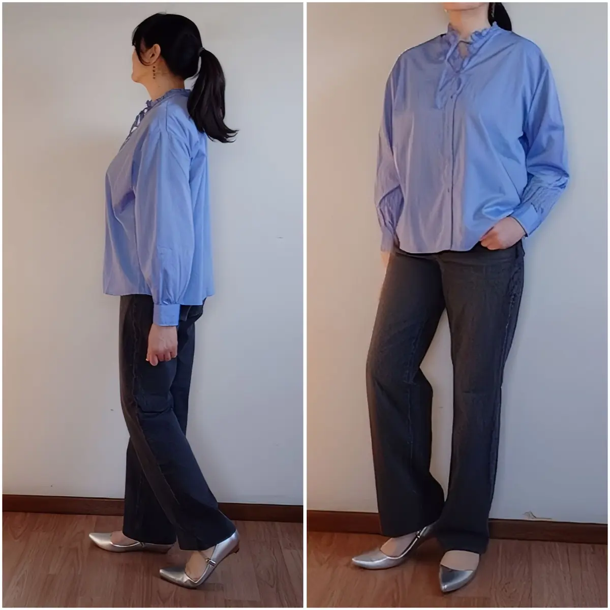 コーエンブルーシャツ×ZARAグレーデニム②