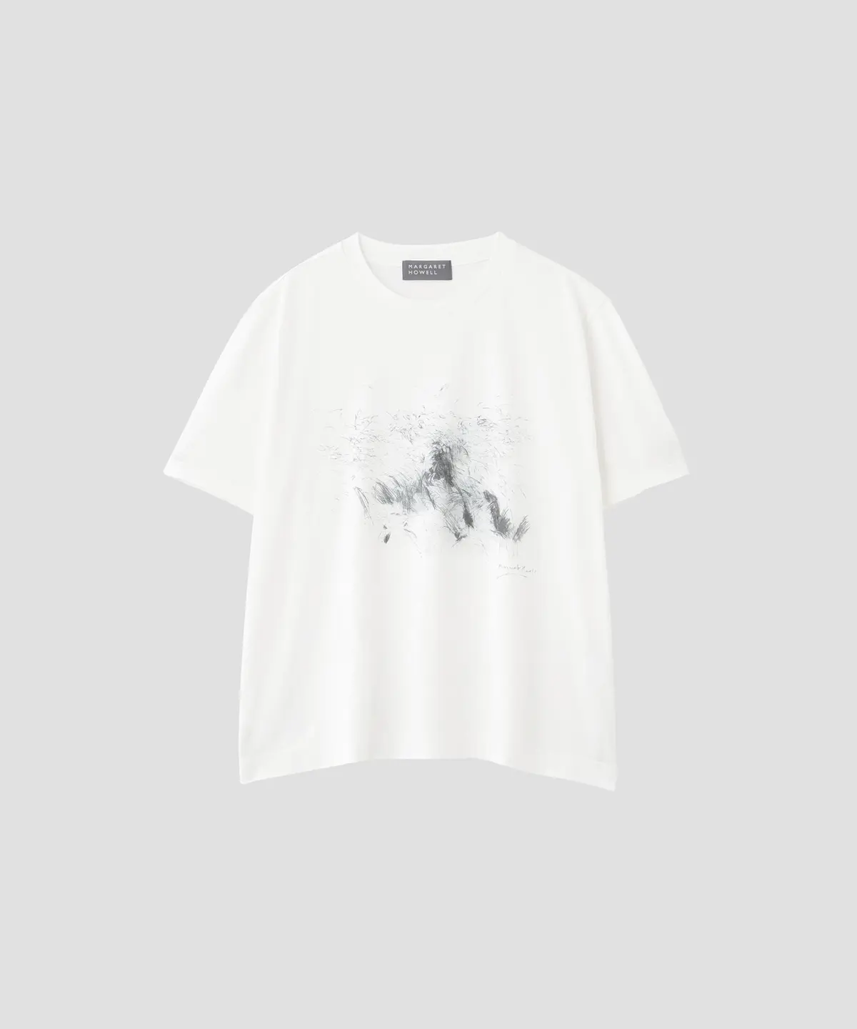 マーガレット・ハウエル　Tシャツ 　白　ランドスケープ プリント コットン ジャージー