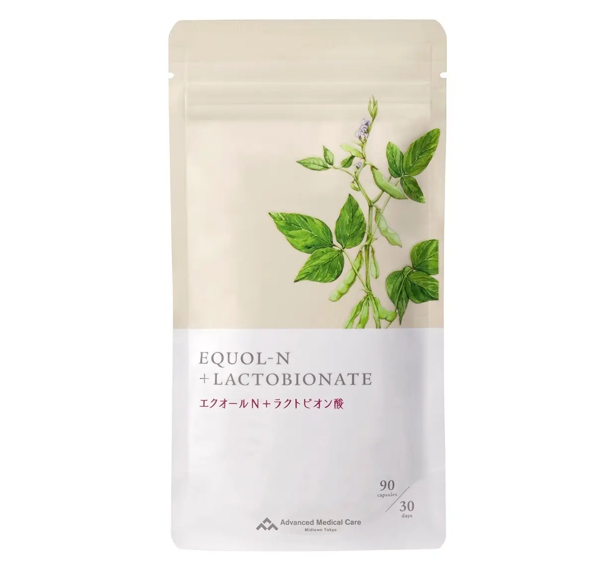一日の摂取目安量3カプセルに、エ クオール10mgのほか、エクオール の産生を促進するラクトビオン酸150 mgも配合。エクオールN+ラクトビ オン酸 90粒（30日分目安）￥6,480 ／アドバンスト･メディカル･ケア