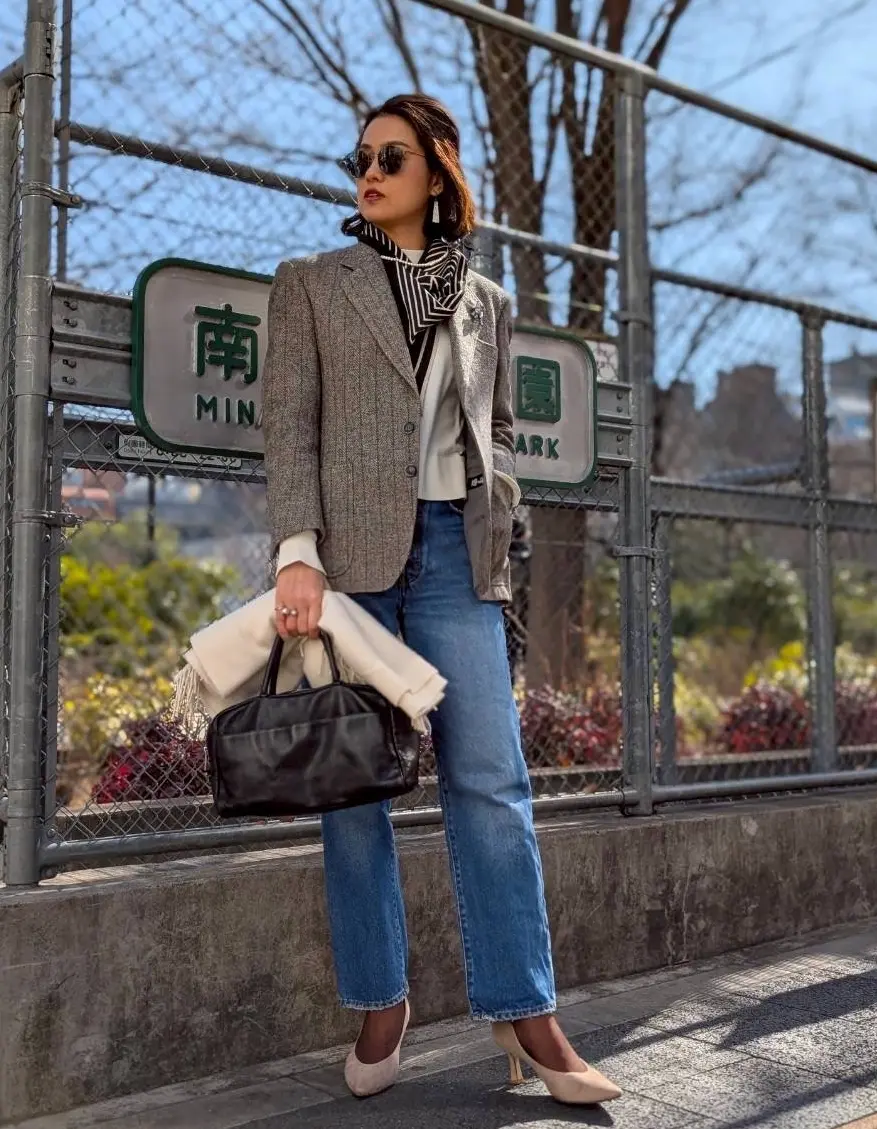 ジャケット　スカーフ　デニム　パール