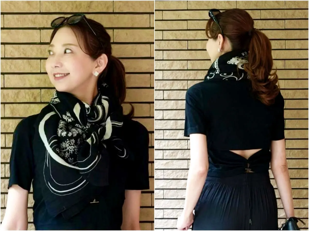 エクラ 華組 法村麻起子さん　50代　ブラックコーデ　夏の黒　夏コーデ　ディテールの写真
