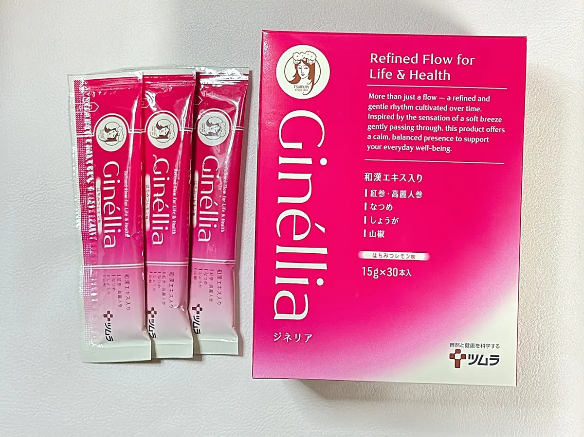 ツムラの食品ブランド「ツムラの和漢ぷらす」から発売されているGinéllia（ジネリア）　製品画像　和漢素材　高麗人参　