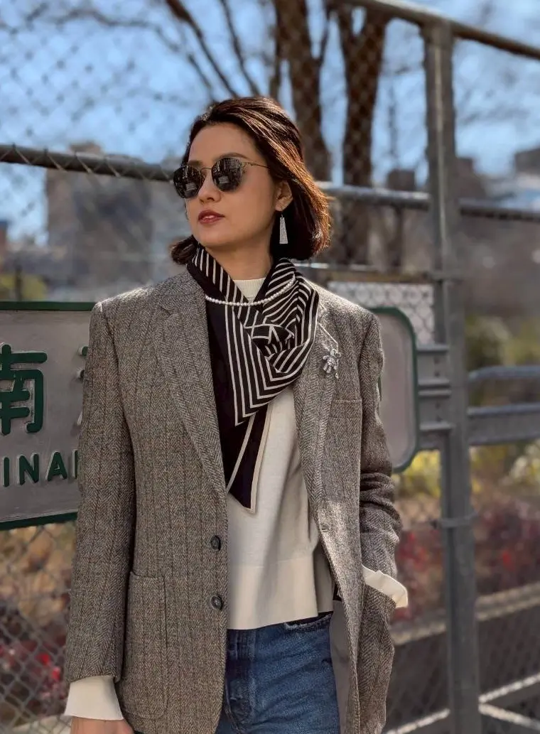 ジャケット　スカーフ　デニム　パール