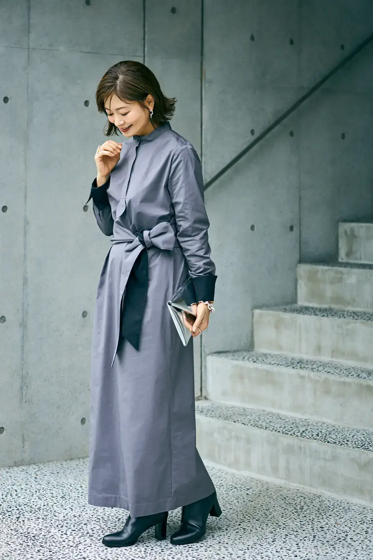 太めベルト使いポイント ワンピースコーデ