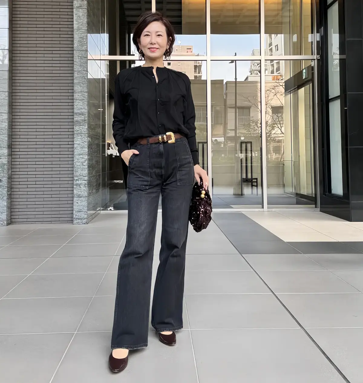 大人チュールカーディガン×パンツコーデ　春コーデ