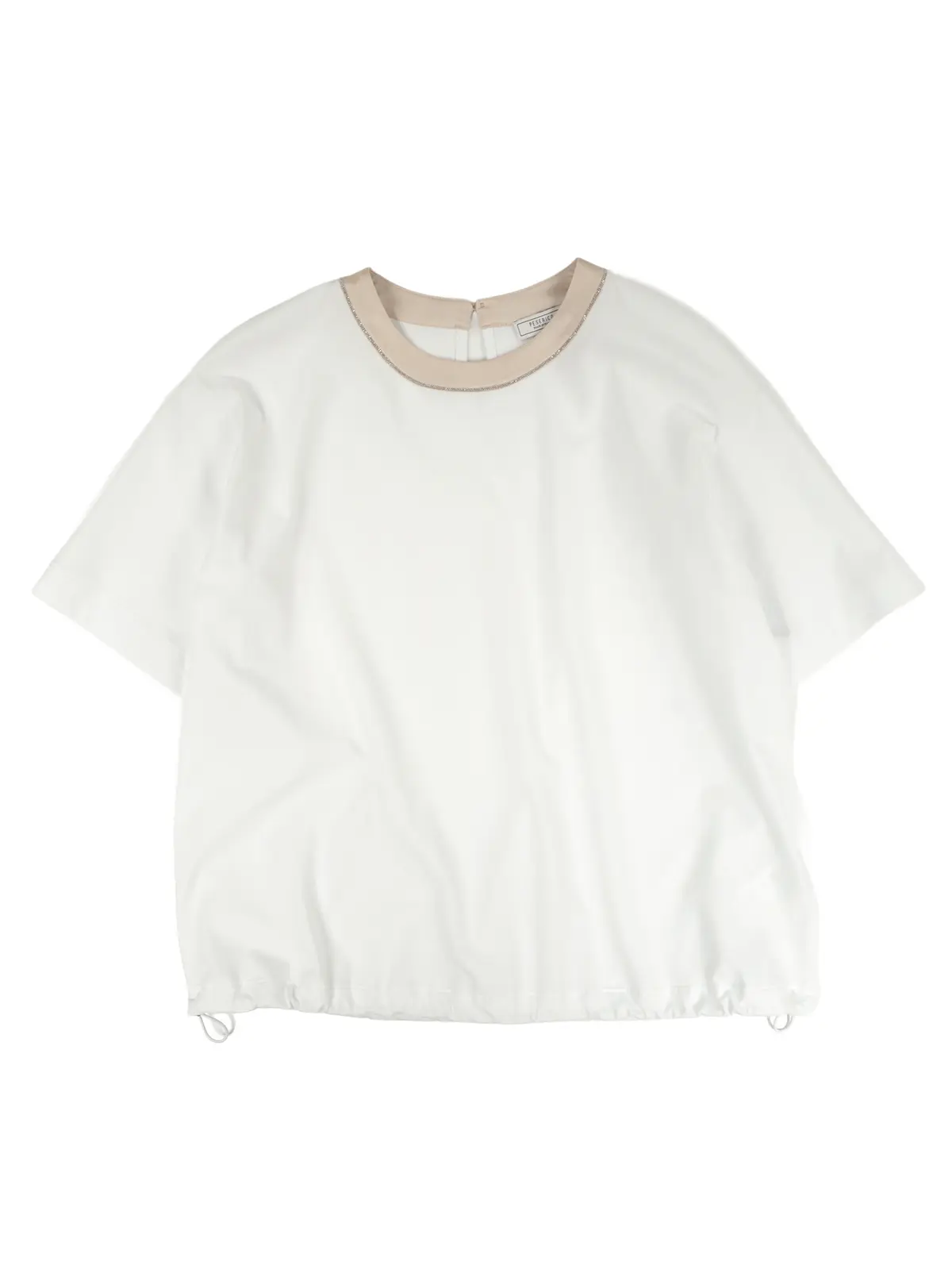 ペセリコ　Tシャツ　白　首元にサテン切り替え　ボールチェーン