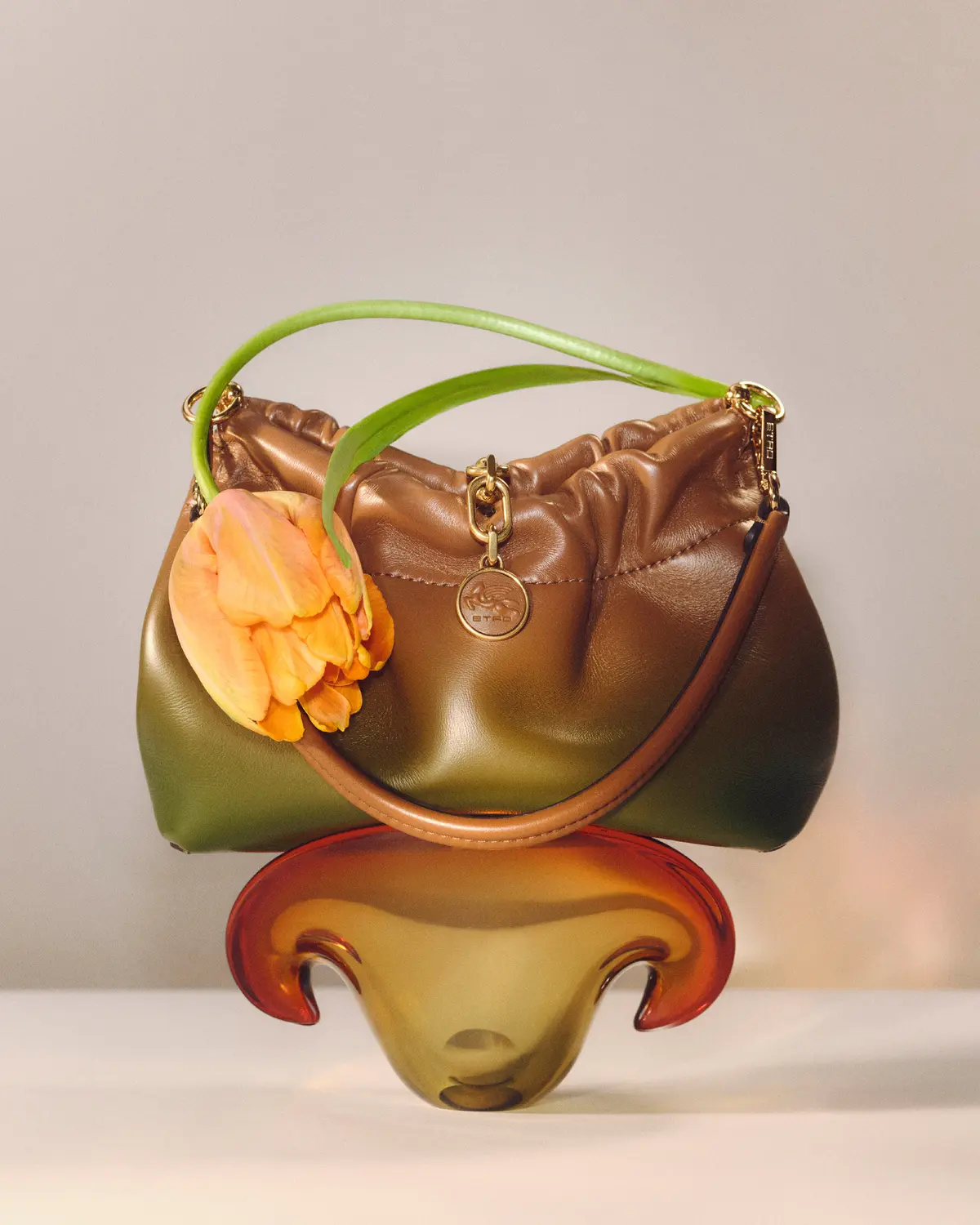 エトロ　バッグ「ヴェラブロッサム」キャメル&グリーン