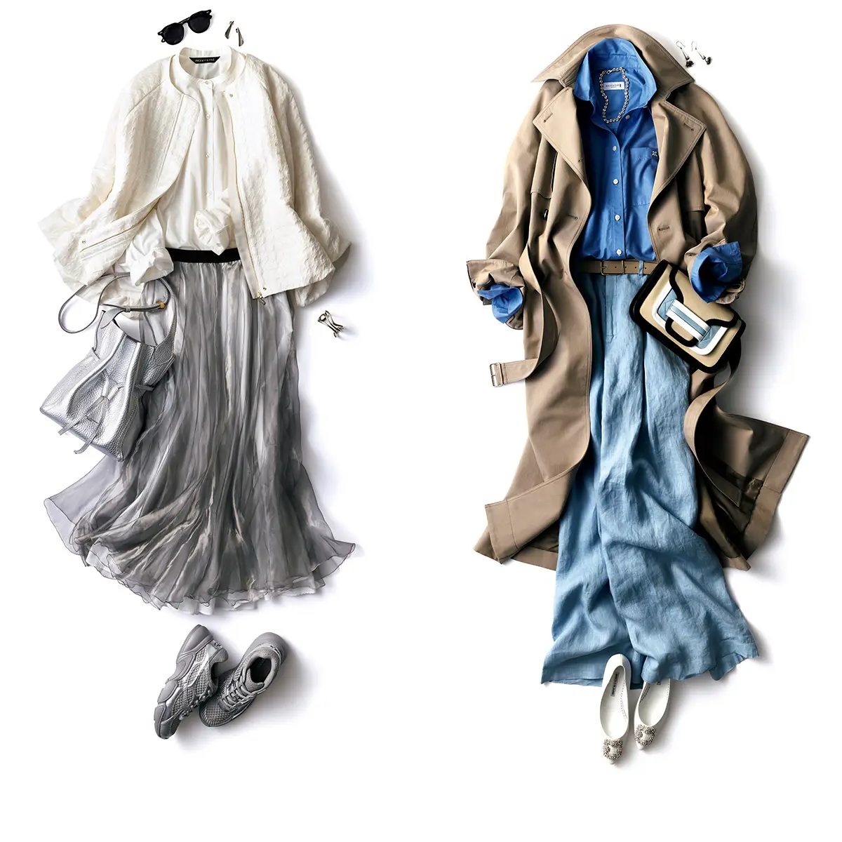 ブルーやプラチナカラーで視線を集めて。軽やかカラーをレイヤードする最旬春コーデ