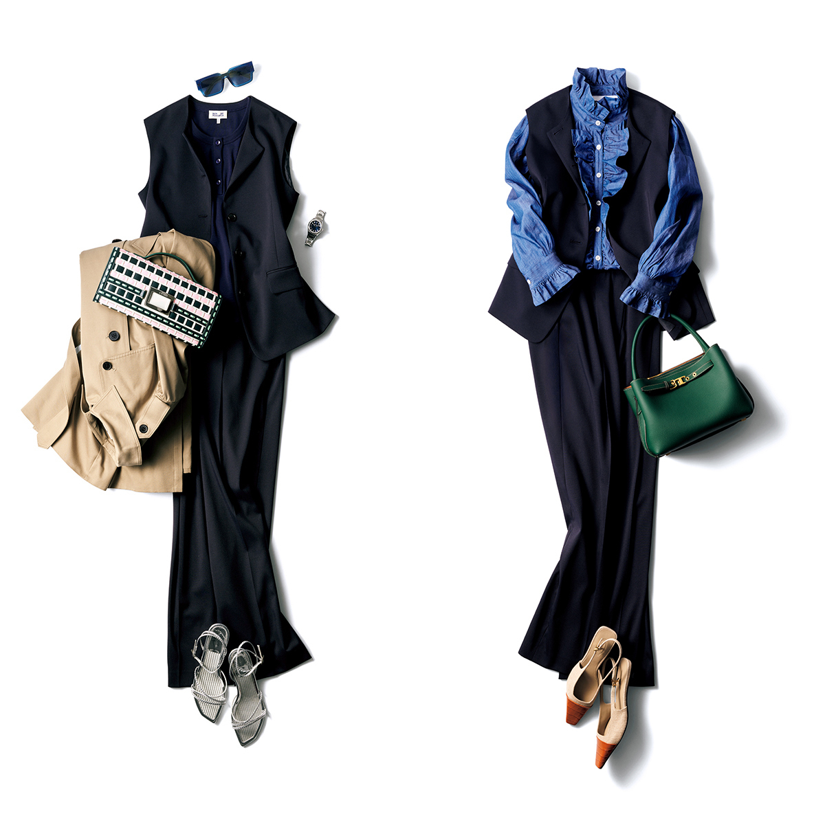 レストランでの食事会など集いの場で映える！ ベストを使った「セットアップ」着回し実例