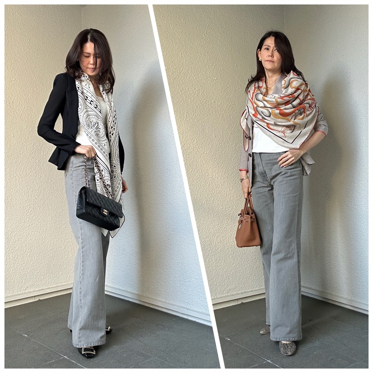 エルメスのカシシルでエレガントに。大人の春のジーンズコーデ